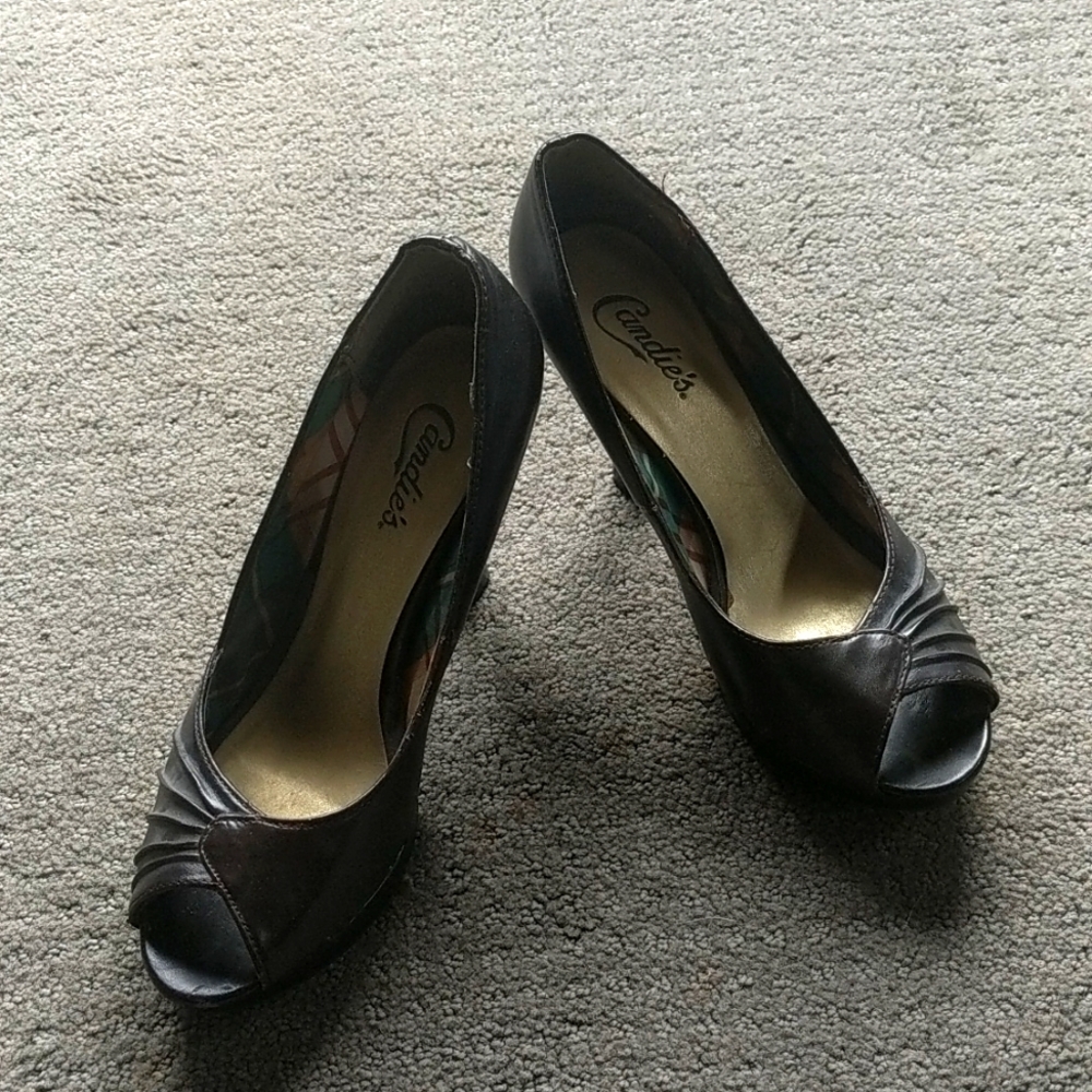 Candies Brown 4in Open Toe Heel, Size 8